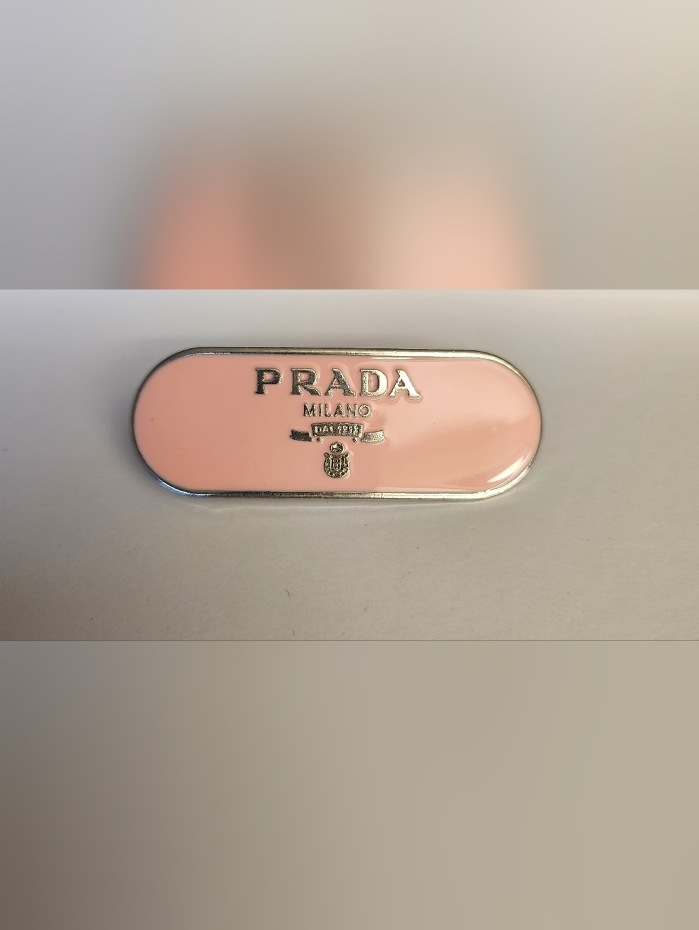 Prada Pink Enamel Milano Logo Badge with Silver Trim 3" NEW